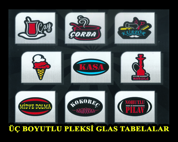 &Uuml;&ccedil; Boyutlu Pleksi Glas Hazır Tabelalar
